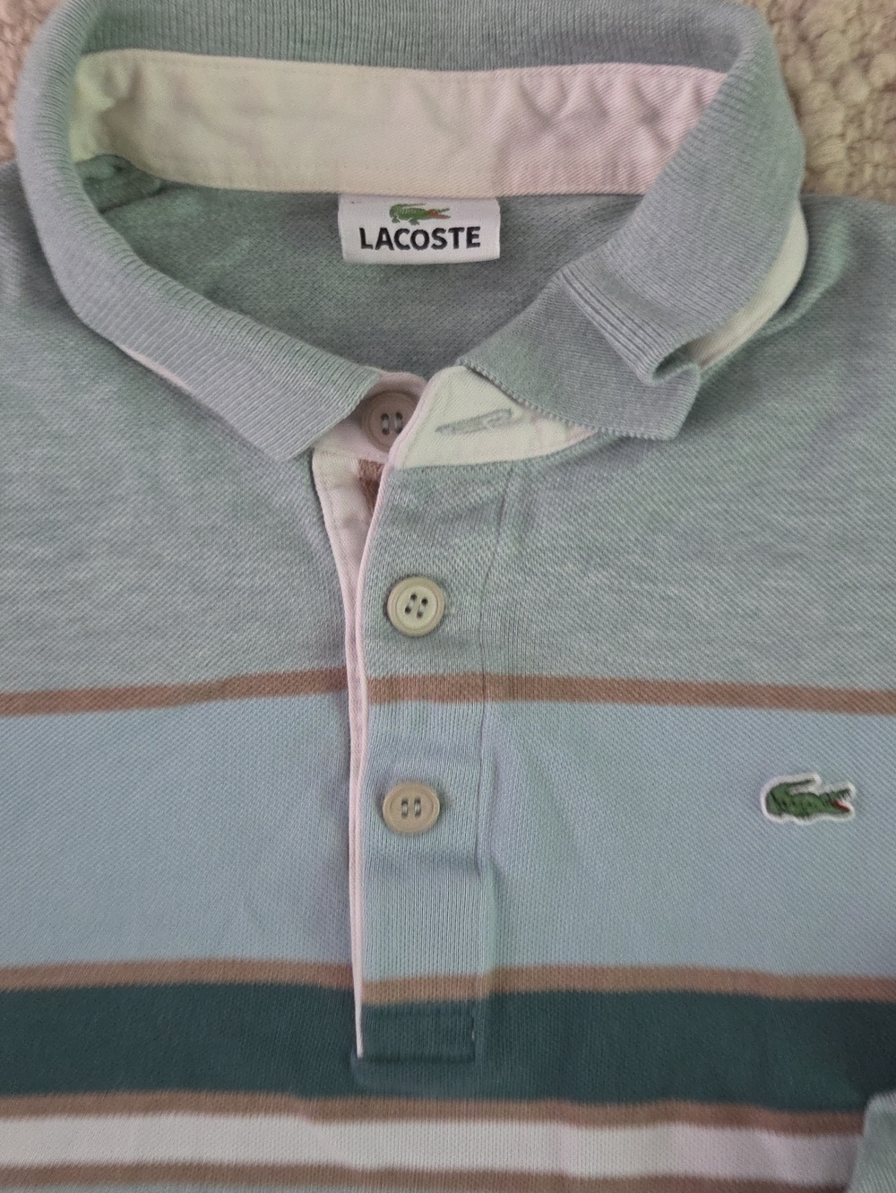 Lacoste Men’s Striped Polo Shirt Green Blue Pink White Classic Medium Croc
